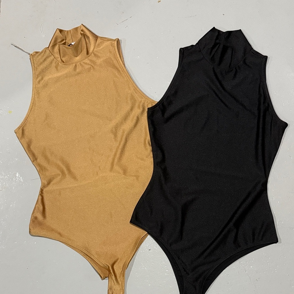 Bar III Black and Gold Sleeveless Bodysuits